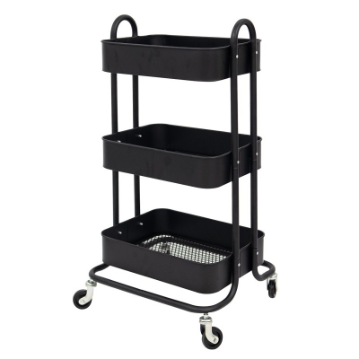 Picture of Heavy Duty Rubbermaid Mobile Storage Organizer 3-Tier Metal Mesh Rolling Utility Trolley Cart With Handle for Kitchen & Bathroom, Black-Black
