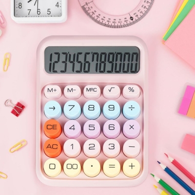Picture of Cute & Quirky Aesthetic Calculator with 12-Digit Display, Large Buttons & Pastel Color Design for Office & Students-Multicolor