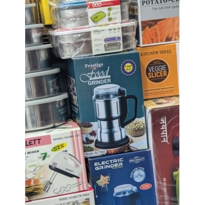 Picture of Prestige Food Multi Function Blender Grinder: Powerful 1500 Watt Stainless Steel Electric Coffee Bean Grinder Machine for Spices, Nuts, Grains, and Herbs | Compact Kitchen Appliance with Safety Lock and-Silver