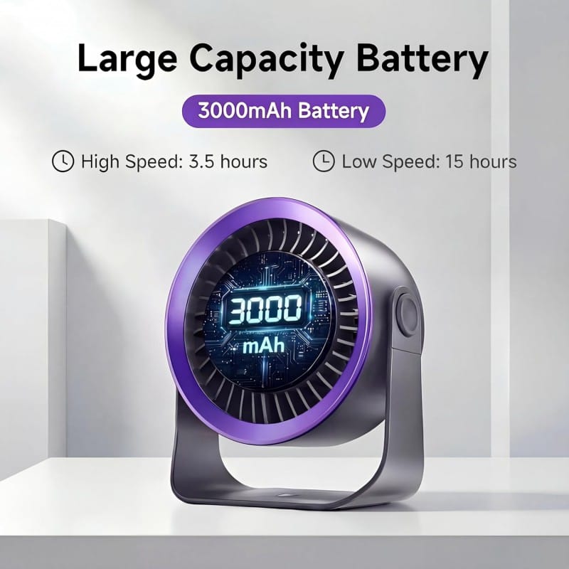 Picture of Desk Fan with LED Digital Display, USB Rechargeable Quiet Desktop Fan, Touch Control Portable Mini Table Fan with 5 Speed Modes, 360°Adjustable Tilt for Bedroom, Office & Home-Multicolor