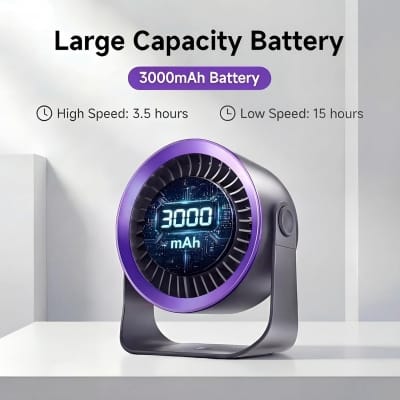 Picture of Desk Fan with LED Digital Display, USB Rechargeable Quiet Desktop Fan, Touch Control Portable Mini Table Fan with 5 Speed Modes, 360°Adjustable Tilt for Bedroom, Office & Home-Multicolor