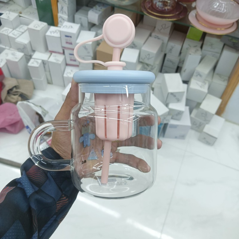Picture of 1 pcs  Cup with Straw and silicon lid for Women, Cute Printed Design, Food Grade Material, Heat Degree Cup, Separation Tea Filter, Standardization with Handle 950 ml pink-Pink