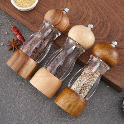 Picture of 1pcs Pepper Mill Salt and Pepper Mill Wood Adjustable with Ceramic Spice Mill Classic Pepper Mill Suitable for Pepper, Sea Salt and Spice-Multicolor
