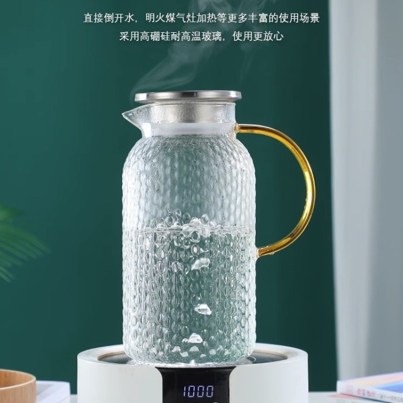 Picture of Glass Water Pitcher with Filter Lid and Pouring Spout Heat Resistant Glass Carafe for Hot Cold Beverages Homemade Ice Tea Bottle 2000 ml-Multicolor