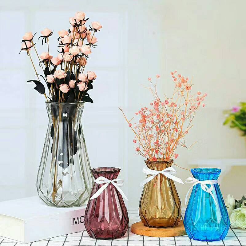 Picture of 1 pcs Vases for Flowers 7.87 Inch Transparent Glass Vase Modern Living Room Home Coffee Table Bedroom Study Office Decoration Vase Gift Transparent/pink/gray Vases for Decor Living Room-Multicolor