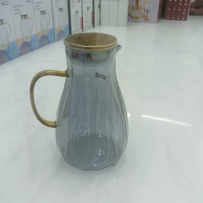 Picture of High-Capacity 2-Litre Glass Water Pitcher with Stainless Steel Lid, Heat Resistant BPA-Free Round Carafe with Spout and Handle, Anti-Corrosion Beverage Kettle for Hot Cold Drinks, Dishwasher Safe Modern Style-Black
