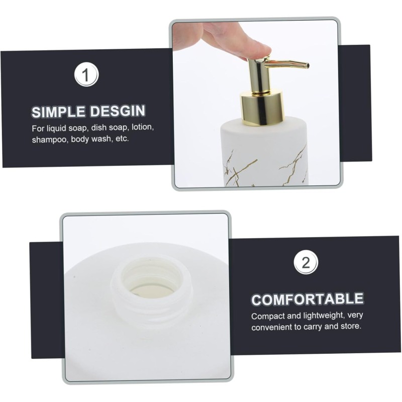 Picture of Glass Soap Dispenser Pump Bottle Press Design Refillable Lotion and Shampoo Container for Bathroom and Kitchen Marble Pattern Hand Soap Dispenser Easy to Fill and Operate 320 ml white-White