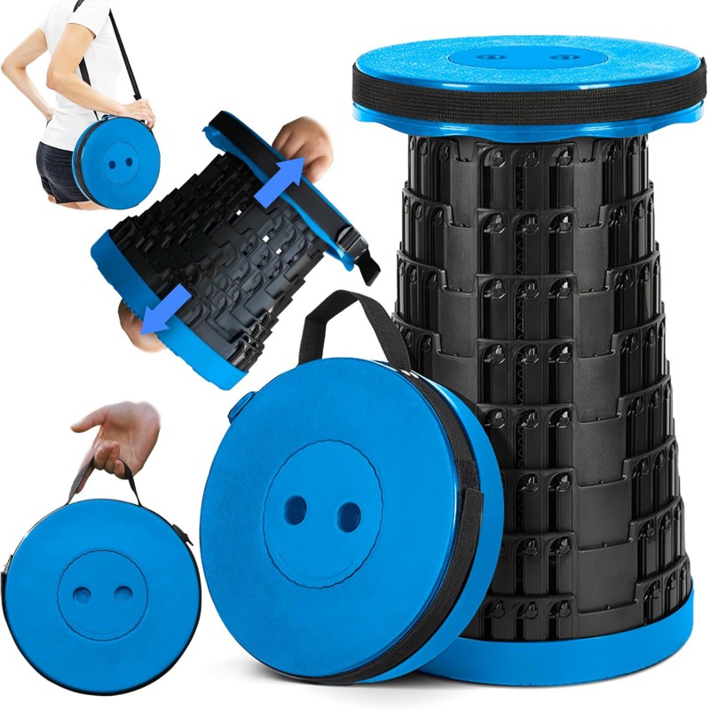 Picture of 1PCS Foldable and Stretchable Plastic Stool – Adjustable Height Round Stool with 330LB Capacity, Lightweight Portable Chair for Home, Camping, Fishing, Outdoor Travel, Compact and Durable (Black)-Blue