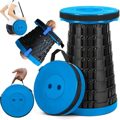 Picture of 1PCS Foldable and Stretchable Plastic Stool – Adjustable Height Round Stool with 330LB Capacity, Lightweight Portable Chair for Home, Camping, Fishing, Outdoor Travel, Compact and Durable (Black)-Blue