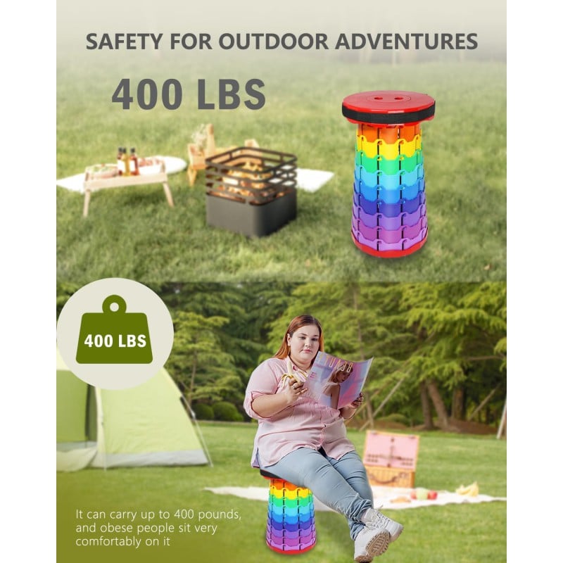 Picture of 1PC Rainbow Round Stool Adjustable Height Foldable Plastic Chair Portable Compact Ideal for Camping Hiking Picnic Outdoor BBQ and Home Use-red
