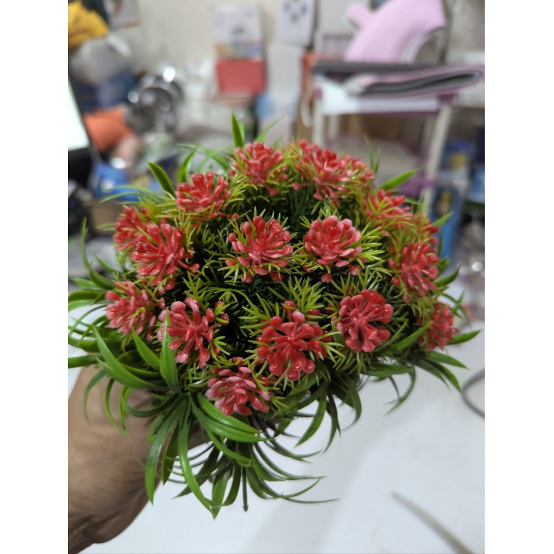 Picture of Premium Wild Artificial Flower Plant with Pot for Home Office Decor Featuring Realistic Red Petals and Vibrant Green Leaves Perfect for Tabletop Desk Balcony Living Room and Indoor Decoration Gift Item.-Multicolor