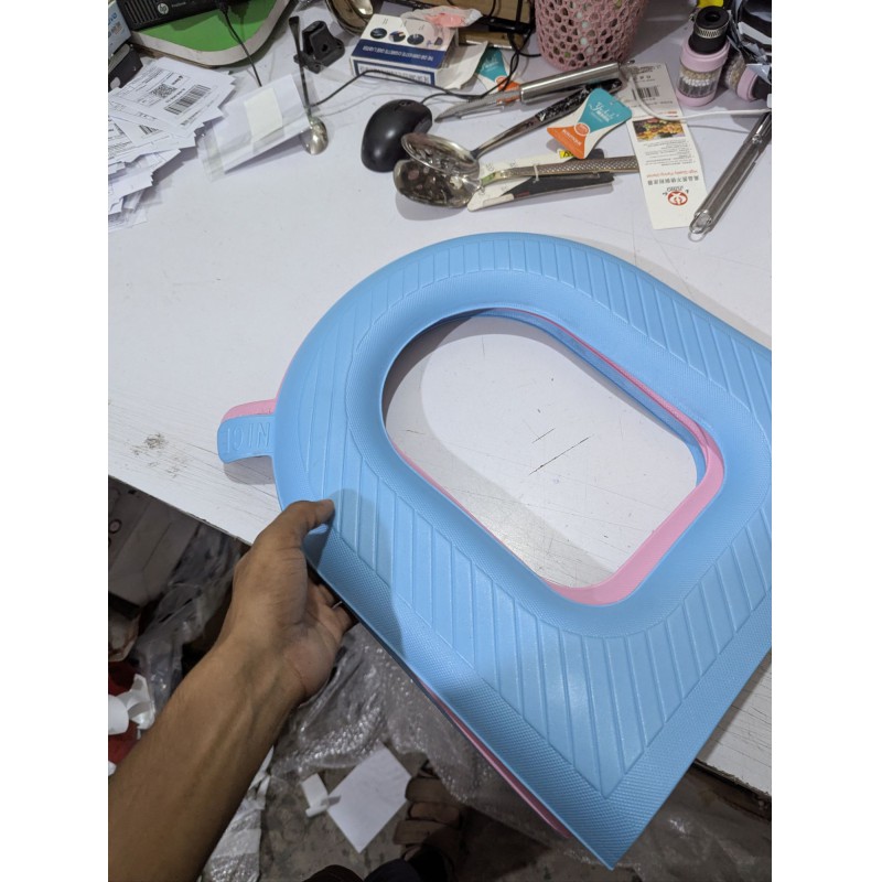 Picture of Waterproof EVA Foam Toilet Seat Cover Padded Cushion with Hygienic Lifter Handle for Universal Bathroom Toilets-Multicolor