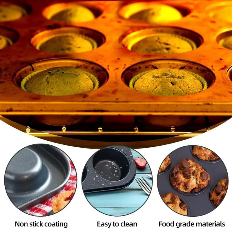 Picture of A Cupcake Baking Tray with 12 Cups, Non-Stick Baking Pan, Brownie Baking Tools, Cupcake Tray, Oven Baking Tray for The Kitchen.-Black