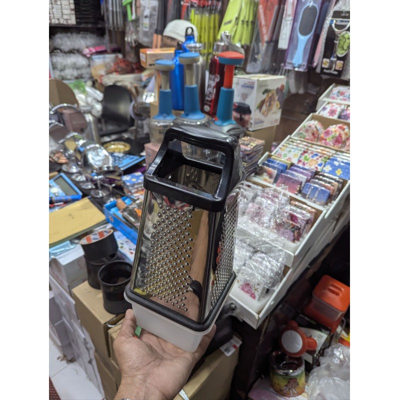 Picture of 4-Sided Stainless Steel Box Grater with Catcher and Lid | Kitchen Vegetable Slicer, Cheese Shredder, & Zester Tool with Non-Slip Rubber Base for Efficient Food Prep and Storage-Multicolor