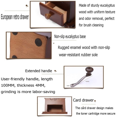 Picture of 1pcs Manual Coffee Grinder, Adjustable Coarseness Coffee Mill Grinder Coffee Bean Grinder Vintage Antique Wooden Hand Grinder Hand Held Coffee Mill for Kitchen Camping-Multicolor