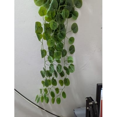 Picture of Premium Artificial Hanging Vine Plant for home decoration features realistic green leaves and long trailing stems perfect for adding a natural touch to your indoor living spaces without any daily maintenance.-Green