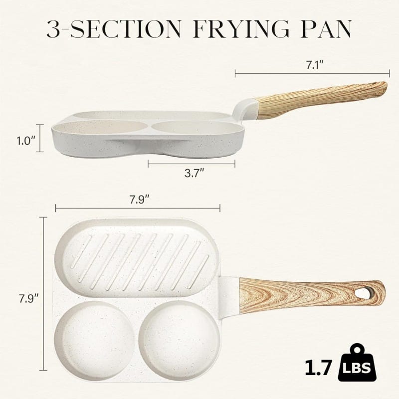Picture of Ultimate 3-in-1 Non-Stick Breakfast Frying Pan, Granite Multi-Section Egg Omelette Skillet with Heat-Resistant Wood Grain Handle, Compatible with Induction and Gas Stoves for Healthy, Evenly Cooked Pancakes, Burgers, and Family Meals.-Multicolor