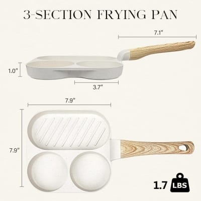 Picture of Ultimate 3-in-1 Non-Stick Breakfast Frying Pan, Granite Multi-Section Egg Omelette Skillet with Heat-Resistant Wood Grain Handle, Compatible with Induction and Gas Stoves for Healthy, Evenly Cooked Pancakes, Burgers, and Family Meals.-Multicolor