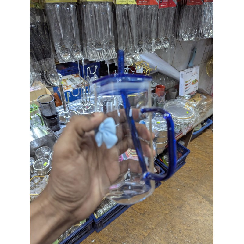 Picture of Premium Square Borosilicate Glass Coffee Mug featuring Aesthetic Blue 3D Bow Decoration, Leakproof Lid, Matching Reusable Straw, and Ergonomic Handle for Stylish Iced Tea, Smoothies, Milk, Juice, and Trendy Home Drinkware.-Multicolor