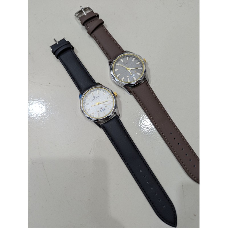 Picture of Men's Luxury Business Quartz Wristwatch Featuring Premium Black Leather Strap Two-Tone Silver Gold Bezel Elegant Analog Display with Date Function for Formal Professional Office Wear and Corporate Gifting Style Accessories.-Black