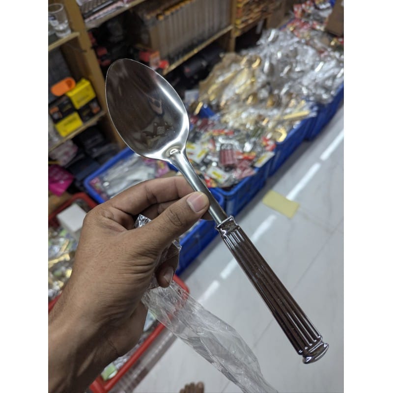 Picture of Premium 18/10 Stainless Steel Bouillon Spoon featuring a classic Doria pattern fluted handle with superior mirror-polished finish, perfect for elegant formal dining, luxury hotel tableware, and professional catering services worldwide today.-Silver