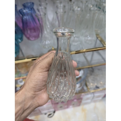 Picture of Elegant Clear Glass Bud Vase Vintage Style Small Flower Bottle with Embossed Diamond Pattern for Wedding Centerpieces Tabletop Home Decor Modern Minimalist Hydroponic Floral Arrangement Single Stem Decorative Glassware 3.5 Inch Tall-Multicolor