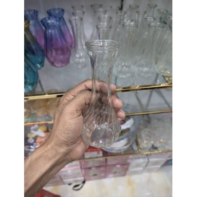 Picture of Elegant Clear Swirl Glass Bud Vase for Single Stem Flowers, Decorative Ribbed Small Glass Vase for Modern Home Decor, Wedding Centerpieces, and Office Tabletop Arrangements - 6 Inch Tall Vintage Style Glassware.-Multicolor