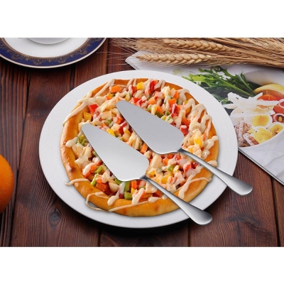 Picture of stainless Steel Cake Server pie Holder Transfer Triangular Spade Spatula Serrated Edge for Pizza Cake Baking Safe in Dishwasher (Silver)  1 pcs-Silver
