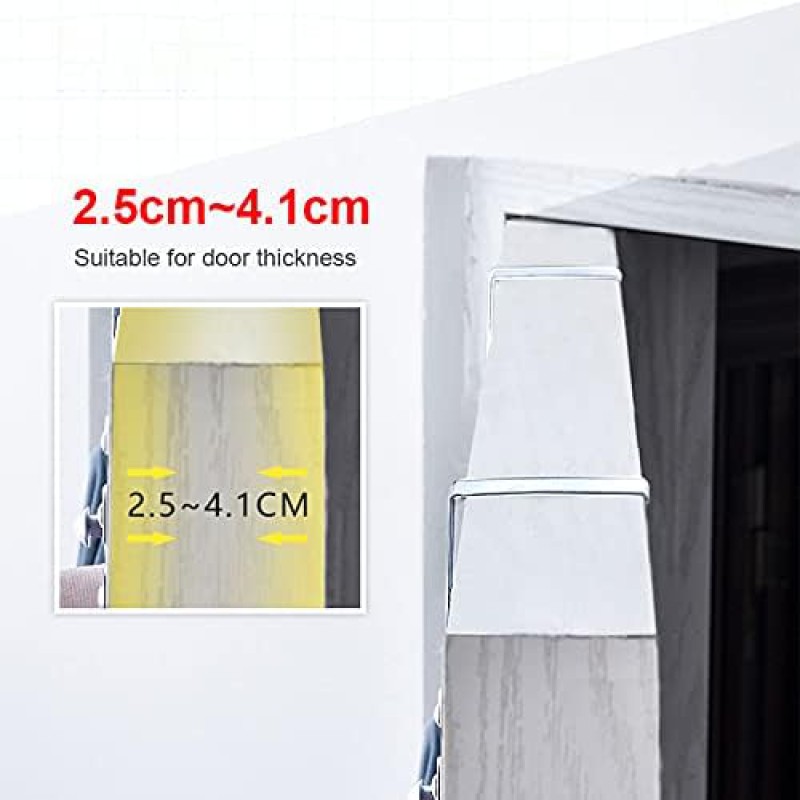 Picture of Door Hooks, Extendable Door Hook Rail, Door Coat Rack with 6 Hooks, Hook Rail Door Door Hook for Bathroom Hallway and Bedroom Coat Hook Without Drilling (Silver)-Silver
