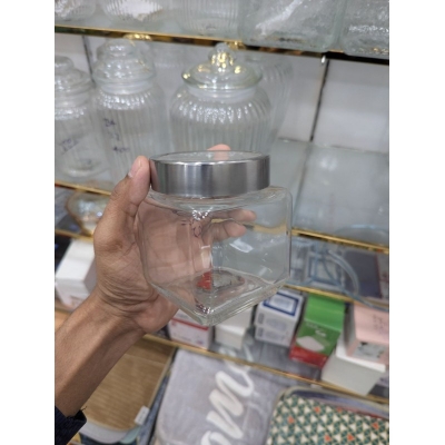 Picture of Airtight Square Glass Storage Jar with Stainless Steel Lid for Kitchen Organization, Premium Clear Food Container for Storing Snacks, Spices, Coffee Beans, and Pantry Essentials, Stylish Modern Countertop Home Decor Piece.-Multicolor