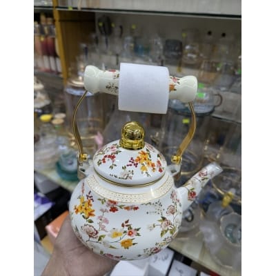 Picture of Premium Quality Favourite Floral Enamel Tea Kettle with Heat Resistant Ceramic Handle Durable Carbon Steel Construction Elegant Rose Design Porcelain Coating Suitable for Induction Gas Electric Stovetop Boiling Water Teapot Home.-Multicolor