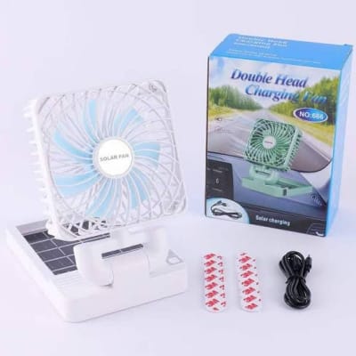 Picture of Portable Solar Rechargeable Fan Model SD-666 with Dual Charging System, High Capacity 2400mAh Lithium Battery, 3 Speed Modes, 360 Degree Rotation and Foldable Design for Office Home Car and Outdoor Emergency Use.-Multicolor
