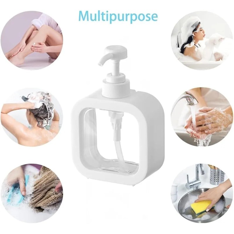 Picture of Refillable Liquid Soap Dispenser, Modern Dish Washing for Kitchen Sink, Clear Plastic Soap Pump Bottles, 500ml - 1 Piece-White