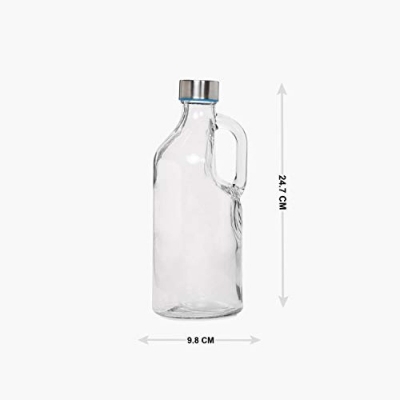 Picture of 1000ml Plain Borosilicate Glass Beverage Bottle with Handle – Leak-Proof, Freezer-Safe, Food-Grade Stainless Steel Cap for Water, Juice & Daily Hydration.-Multicolor