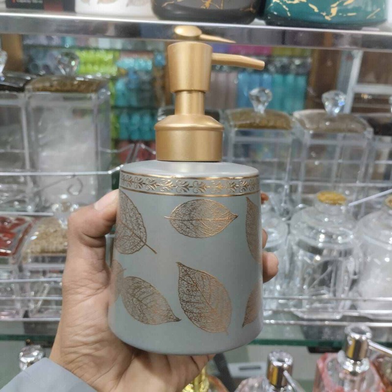 Picture of Golden Leaf Ceramic Liquid Soap Dispenser for Bathroom and Kitchen-Black
