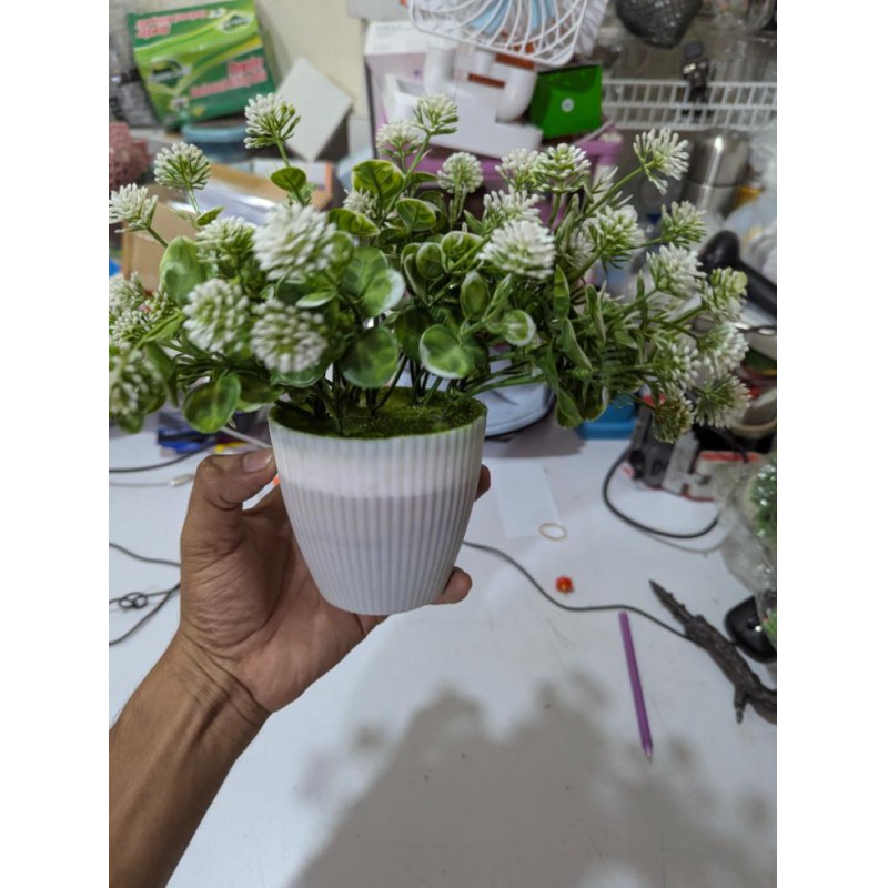 Picture of Realistic Artificial White Clover Potted Plant for Modern Home Office Desktop Decoration and Lifelike Indoor Greenery Display-Multicolor