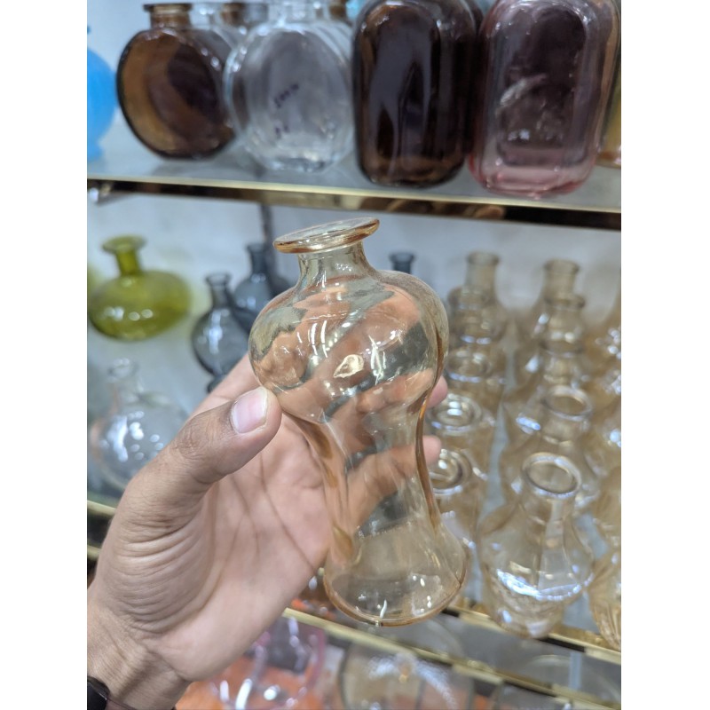 Picture of Modern Amber Iridescent Lustre Glass Vase for Home Decor Featuring a Stylish Curved Silhouette and Elegant Finish Perfect for Artificial Pink Peony Silk Flower Arrangements in Living Room or Office Tabletops.-Multicolor