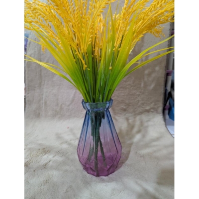 Picture of Artificial Golden Rice Ears and Wheat Stalks in Decorative Glass Vase for Rustic Home and Wedding Decor-Yellow
