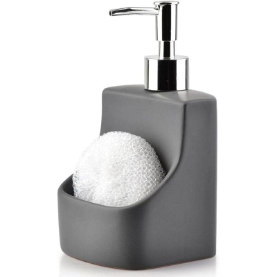 Picture of Dispenser Pump Ceramic Soap Dispenser Dual-Purpose with Sponge Holder Kitchen Soap Dispensers Versatile Lotion Dispensers 390 Ml/13.1OZ Lotion Dispenser (Color : Gray)-Grey