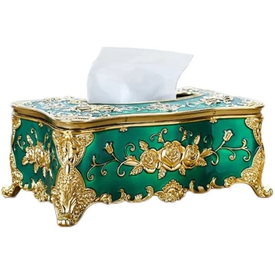 Picture of Tissue Cover Holder,Creative Embossed Roses and Rhinestones Rectangular Acrylic Tissue Box Cover Dispenser Napkin Organizer for Bathroom Bedroom Office and Car (Green-Gold)-Multicolor