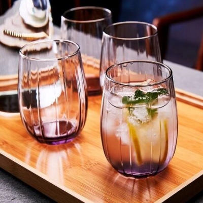 Picture of 380ML Purple Glass Cup Set - Dishwasher Safe, Lightweight Soda Lime Glass, Classic Round Shape, 6 Pcs, Ideal for Daily Use, Elegant and Durable Drinkware for Home or Office.-Multicolor
