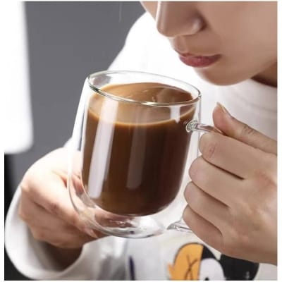 Picture of 1 pcs large size Double Glass Nescave Mug - Double Tier Mug for Nescave and Various Beverages-White