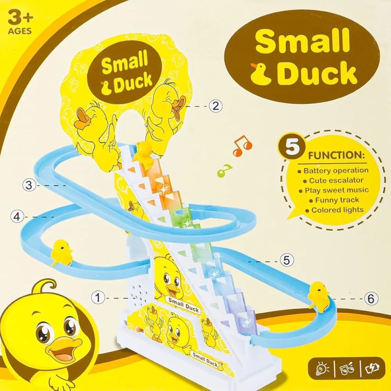 Picture of Duck Slide Toy Set, Funny Automatic Stair-Climbing Ducklings Cartoon Race Track Set Little Lovely Duck Slide Toy Escalator Toy with Lights and Music_3 Duck Included(Duck Track Racer)-Multicolor