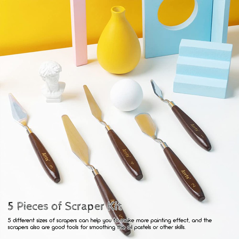 Picture of 5 Pieces Painting tools Set Stainless Steel Spatula Palette tools Painting Mixing Scraper Oil, Acrylic, Canvas Painting Accessories for Color Mixing-Lightwish-Multicolor