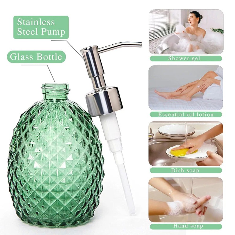 Picture of Glass Soap Dispenser with Pump, 350 ml Clear Dish Soap/Hand Soap/Laundry Soap/Lotion Dispenser, Refillable Liquid Dispenser for Bathroom Kitchen Shower-Multicolor