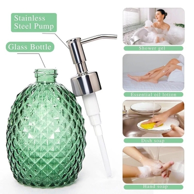 Picture of Glass Soap Dispenser with Pump, 350 ml Clear Dish Soap/Hand Soap/Laundry Soap/Lotion Dispenser, Refillable Liquid Dispenser for Bathroom Kitchen Shower-Multicolor