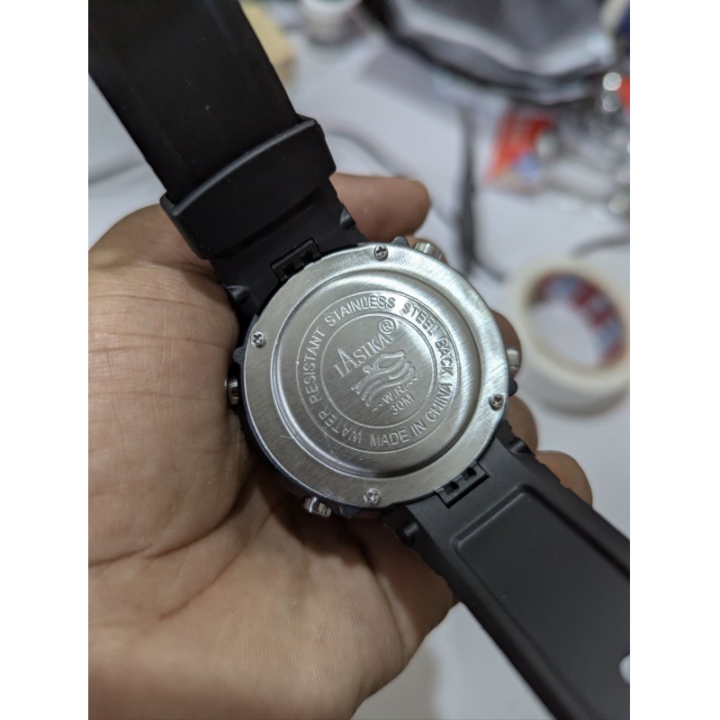Picture of Waterproof Silicon Digital Sport Watch for Men offers premium durability and style with a high-quality quartz movement, digital display, resin case, and black rubber strap perfect for active outdoor fitness lifestyles.-Black