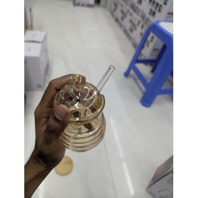 Picture of Elegant Glass Honey Pot with Integrated Dipper & Glass Lid-Gold