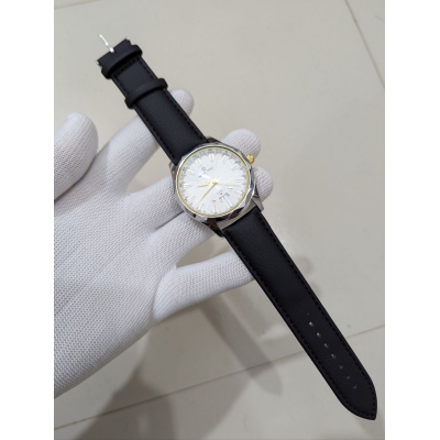 Picture of Premium Leather Watch for Men with Elegant Textured White Dial Gold-Tone Hands and Date Display Feature Waterproof Business Casual Wristwatch for Stylish Gents Perfect Gift Choice for Special Occasions.-Black