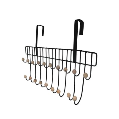 Picture of Over The Door Iron 19-Hook Hanger, Classic Black Design, Lightweight, Portable, Perfect for Hanging Clothes, Hats, and Bags, 1 Piece for Smart Storage Solutions-black